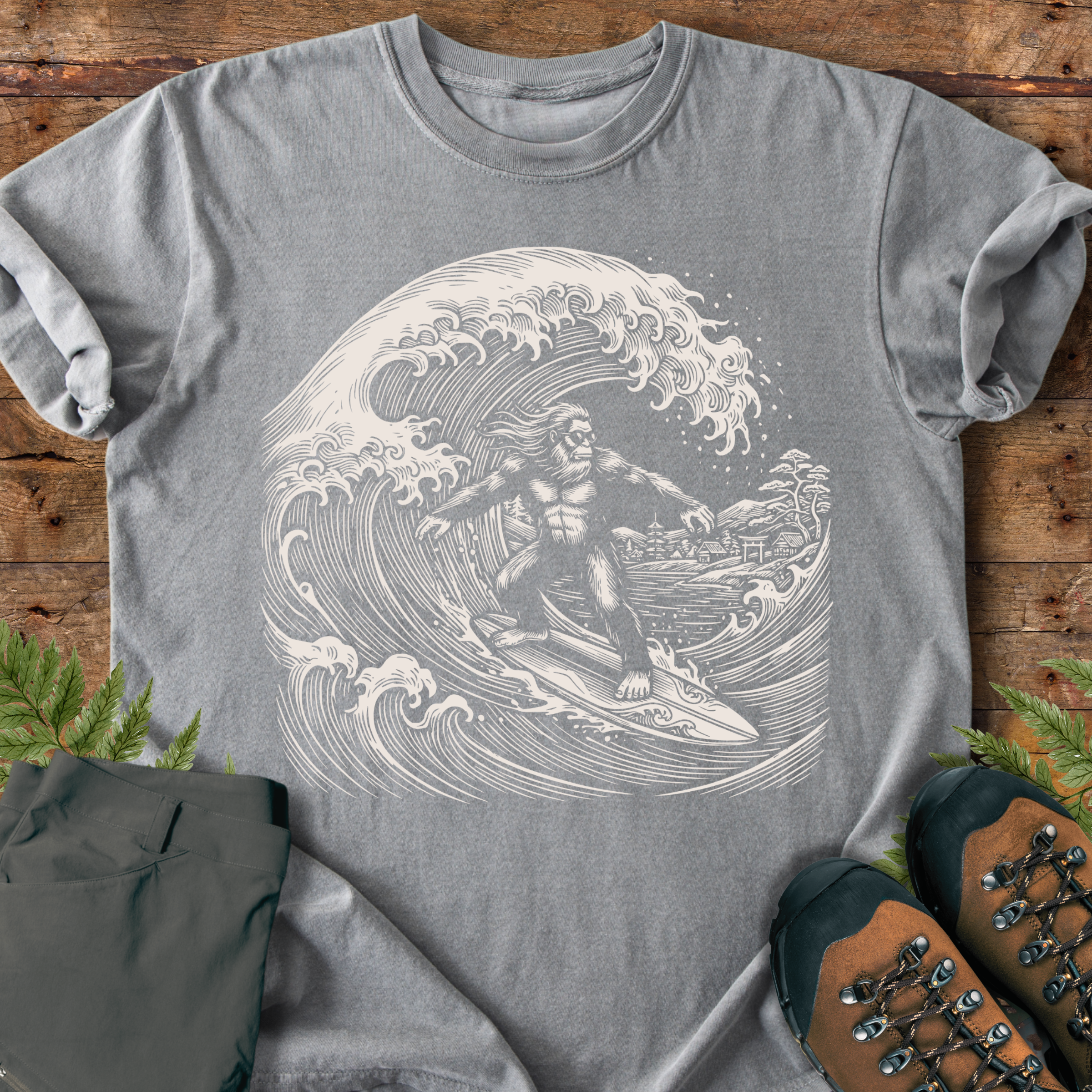 Bigfoot Surfing Wave T-shirt