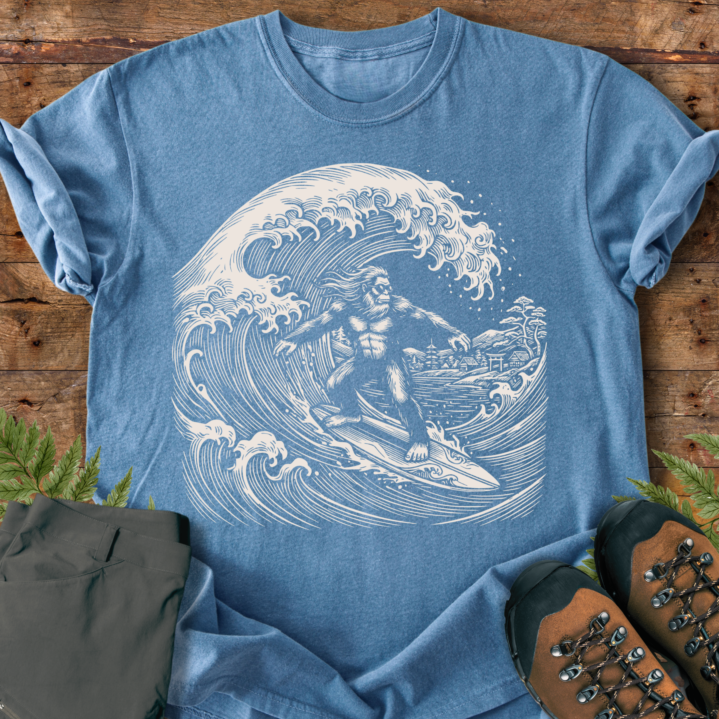 Bigfoot Surfing Wave T-shirt