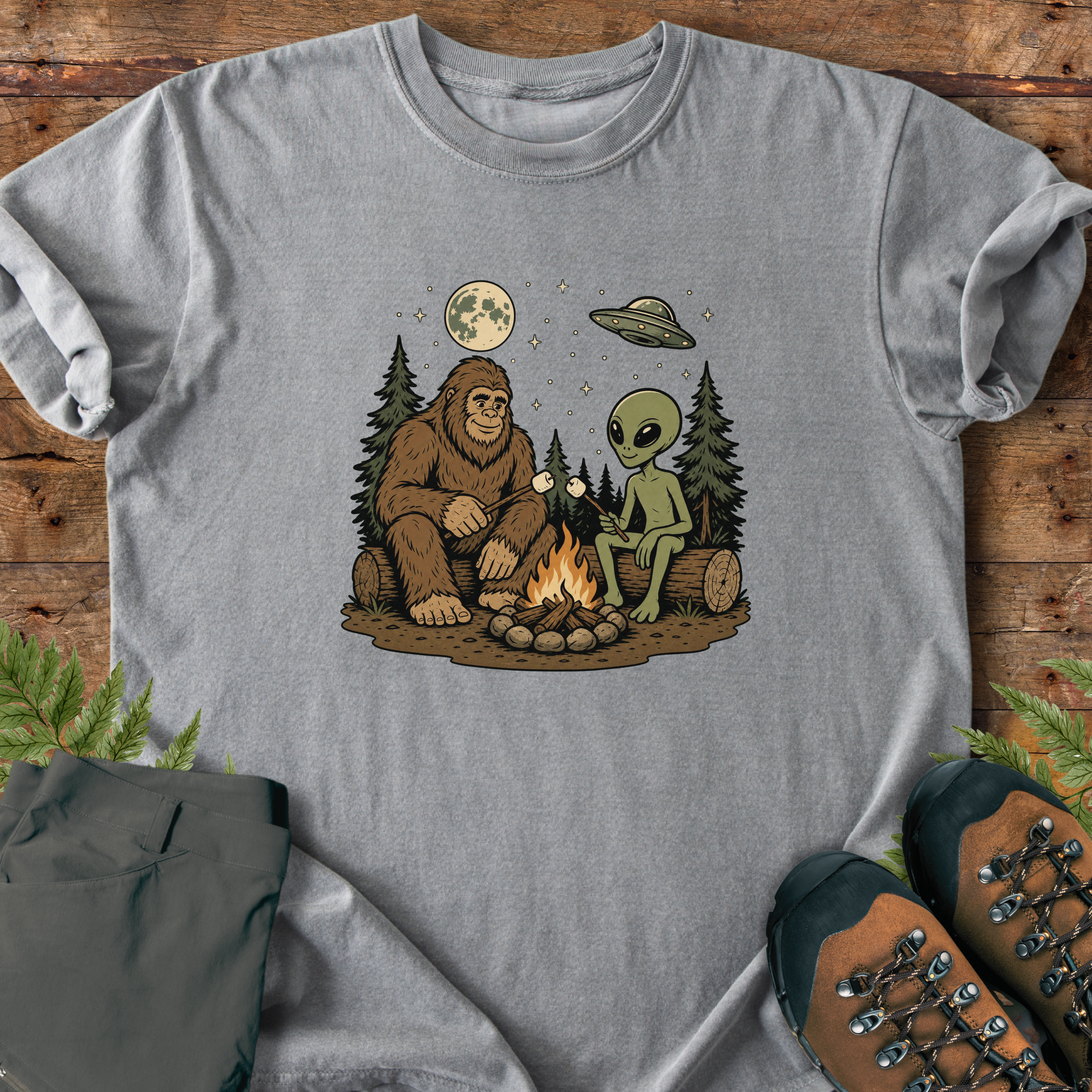 Bigfoot Alien Camping T-Shirt