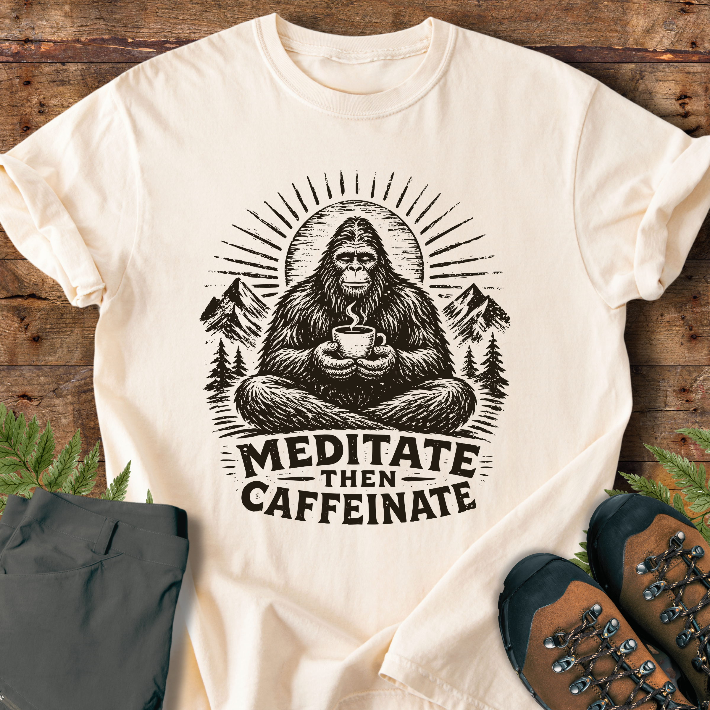 Bigfoot Meditate then Caffeinate T-Shirt
