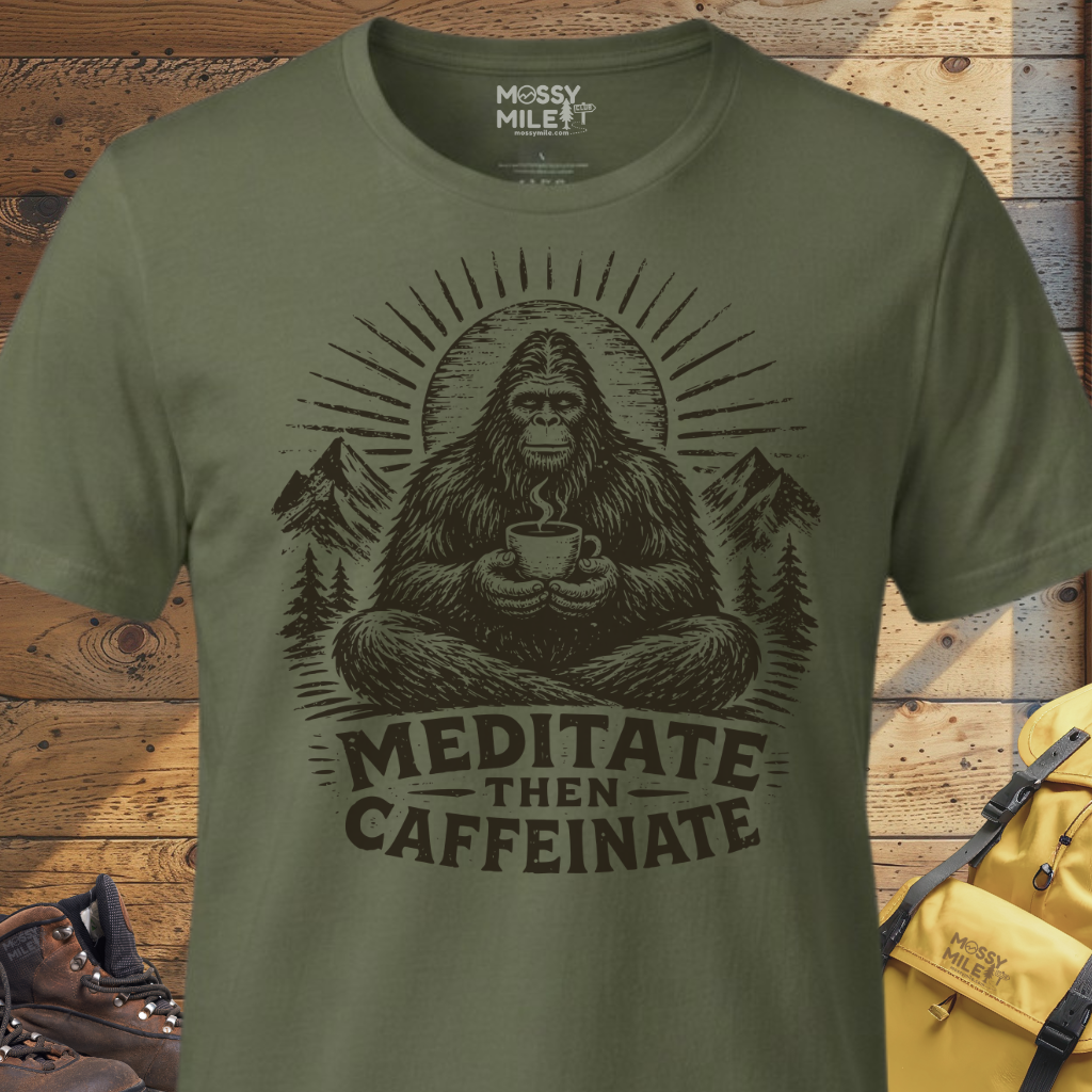 Bigfoot Meditate then Caffeinate T-Shirt
