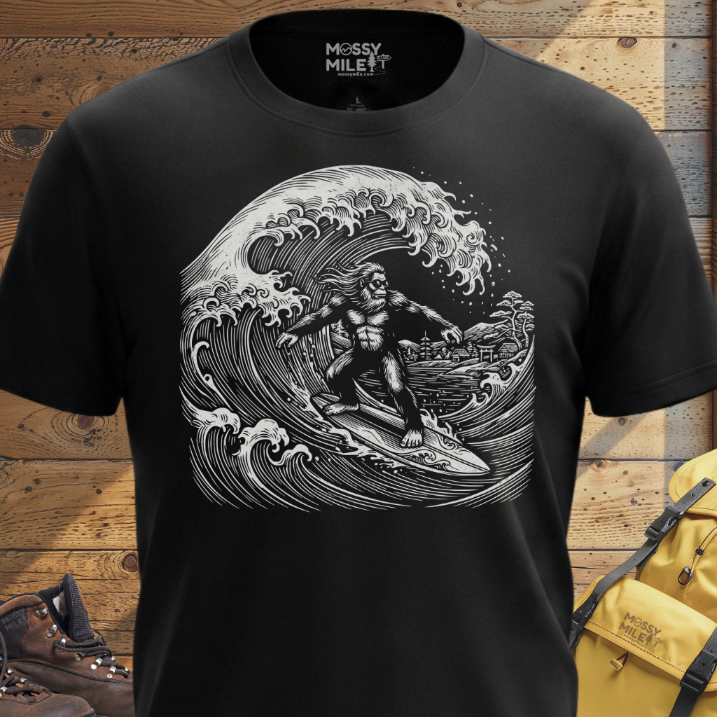 Bigfoot Surfing Wave T-shirt