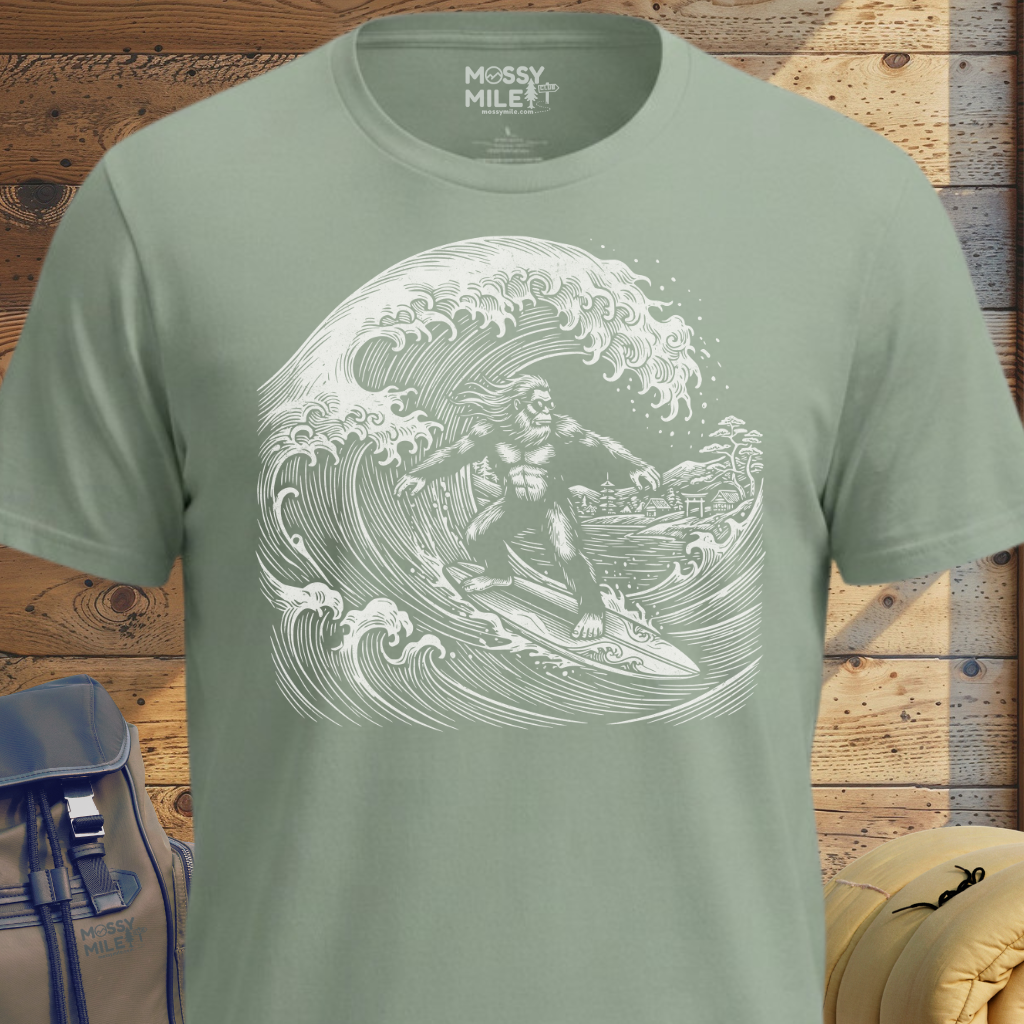 Bigfoot Surfing Wave T-shirt