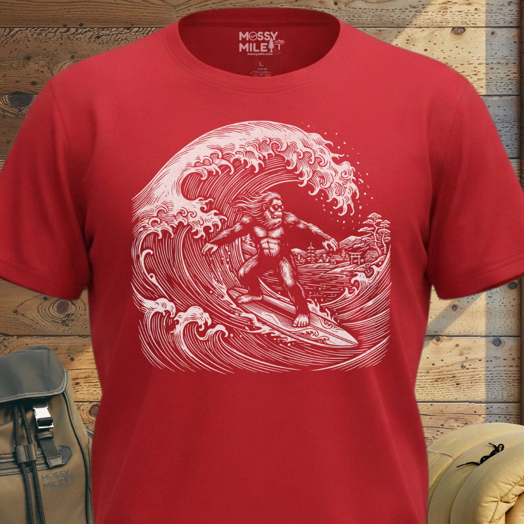 Bigfoot Surfing Wave T-shirt